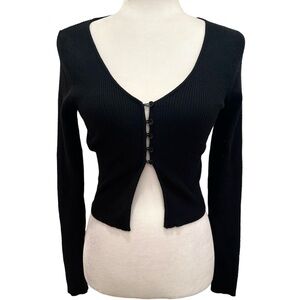 Black Ribbed Button Down Crop Top Size M